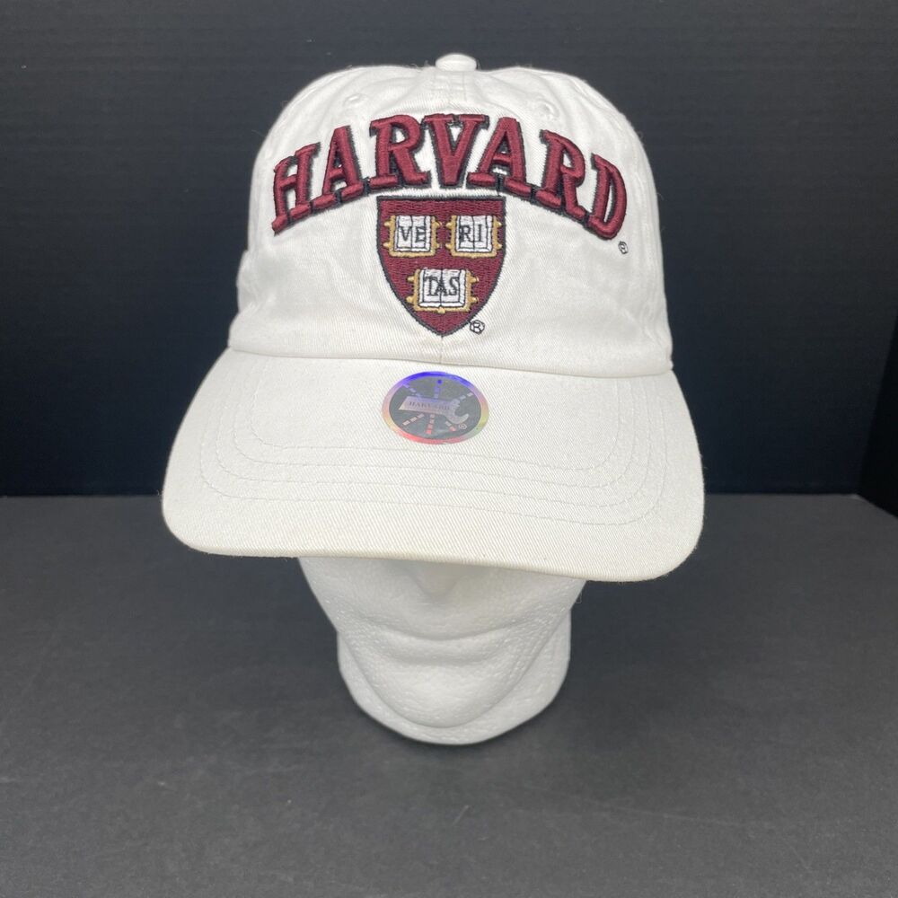 Harvard University Hat White Strapback Cap Veritas Shield Embroidered OSFM NEW